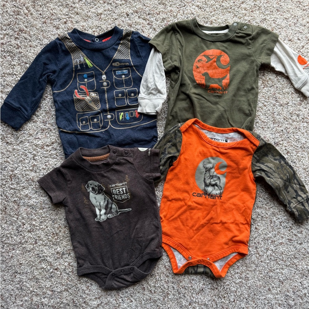 Carhartt Navy, Olive, Orange & Brown Kids Long-Sleeve One-Piece Bodysuits Pack